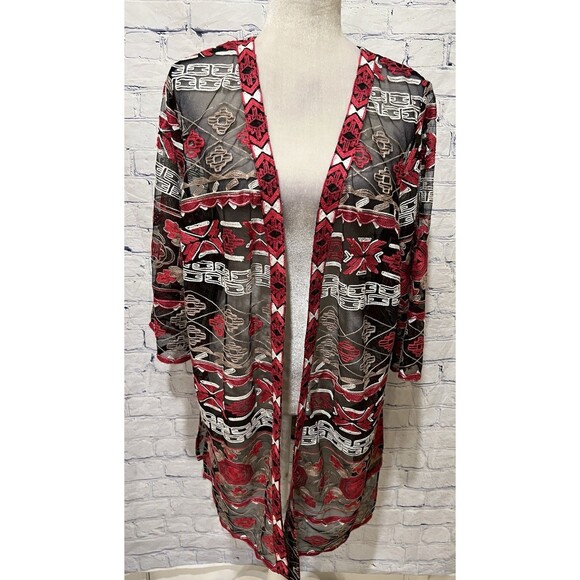 Catherine's Tribal Art to Wear Mesh Lace Embroidered Boho Cardigan Plus-size 0X - Picture 2 of 8